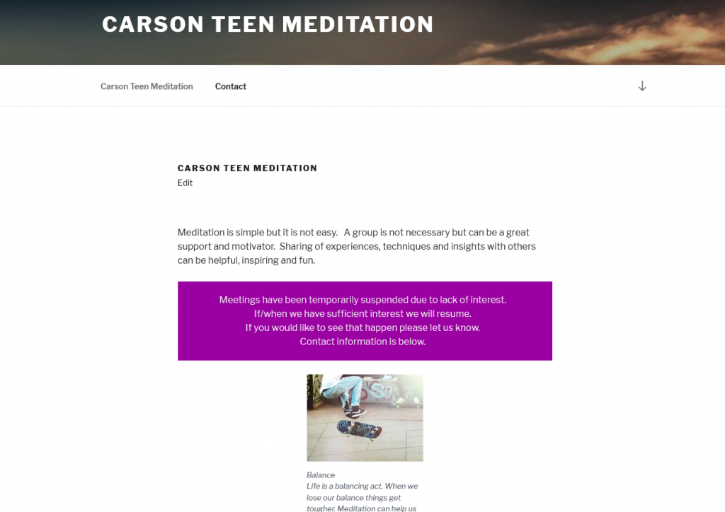 Home Page Screenshot of Carson Teen Meditation