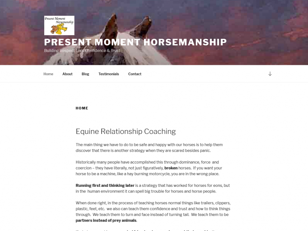 Home Page Screenshot of Present Moment Horsemanship