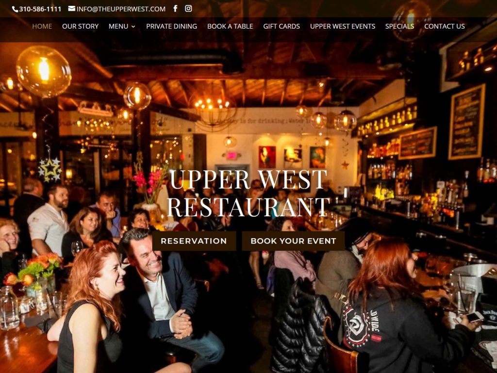Home Page Screenshot of The UpperWest Restaurant