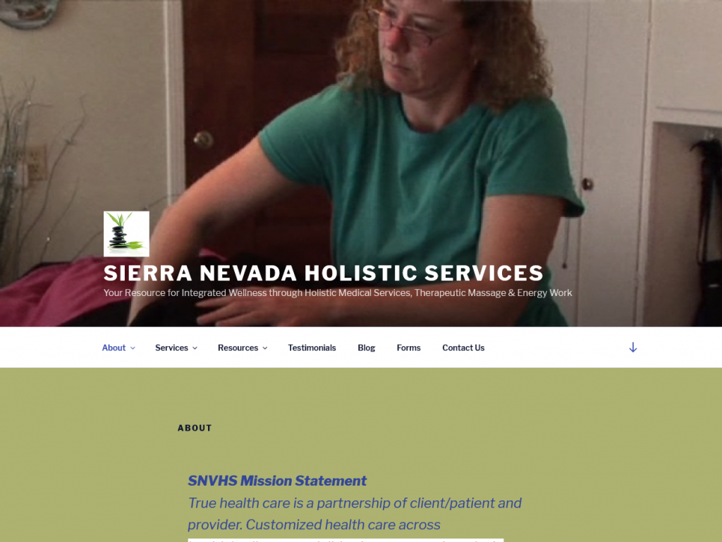 Home Page Screenshot of The Sierra Nevada Holistic Services